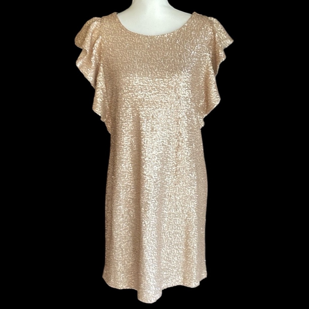 Britt Ryan Gold Tan Sequins Dress 6